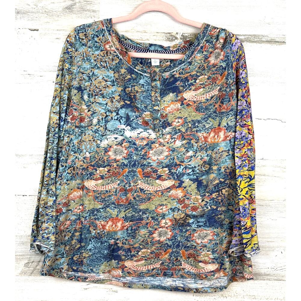 Sundance Womens L Monet Print Soft Long Sleeve Blouse Casual Top